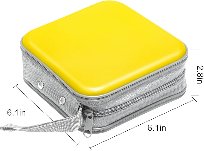 CD Case, 40 Capacity CD/DVD Case Holders Wallet Hard Plastic DVD Disc Cases Storage Binder for Car Home Office Travel (Yellow)