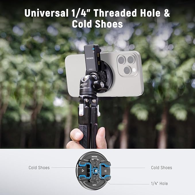 Neewer Magnetic Phone Tripod Mount with Action Camera Adapter, Cold Shoe with Anti Off Pin, 1/4" Thread Compatible with MagSafe iPhone 16 15 14 13 12 Series DJI Quick Release Adapter Mount, PA070