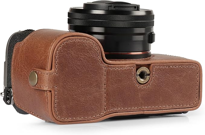 MegaGear Genuine Leather Half Camera Case for Sony Alpha a7C Mark II - Stylish and Protective - Brown