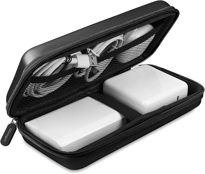 iMangoo Travel Essentials Electronics Organizer Charger Case Portable Dual Zipper Shockproof Pouch Tech Purse Cord Cable Pouches Power Bank Storage Accessories Bag for Women Men,8.5x4.5x2 Black