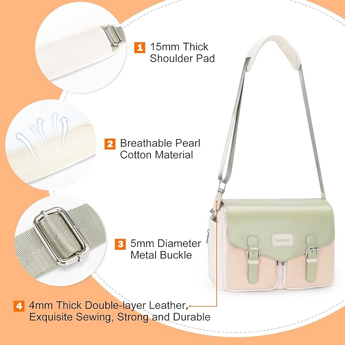 Cwatcun Camera Bag, Waterproof Flap Camera Crossbody Shoulder Messenger Case with Tripod Holder, Travel Photography Bag for Canon, Nikon, Sony, Fuji DSLR/SLR/Mirrorless Camera, Lens （Light Green）, L