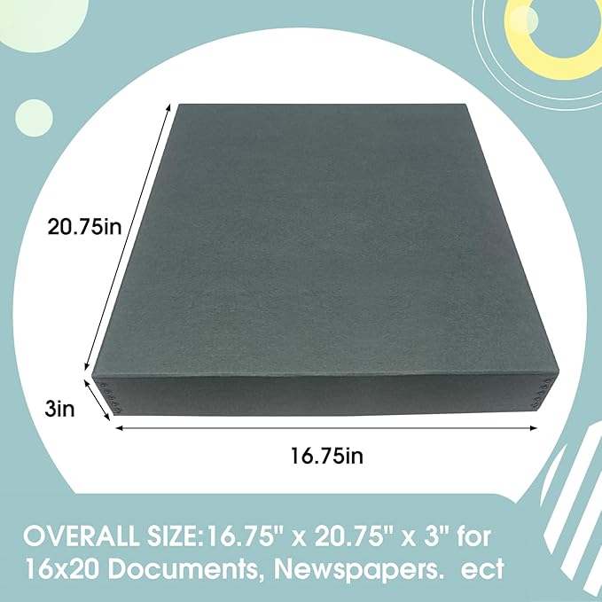 Golden State Art, Archival Storage Box, Acid-Free Drop Front Museum Box with Metal Edge for Storing Artwork Photos Documents Prints Arts and Crafts (Gray-16.75x20.75x3 Inches) Pack of 2