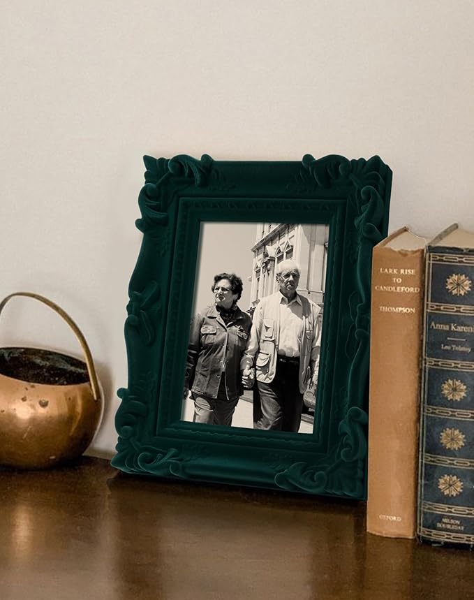 Picture Frame 5x7 with Real Glass, 5 by 7 Ornate Picture Frames for Travel Snapshots Watercolor Paintings Animal Art Prints Illustration (Dark Green)
