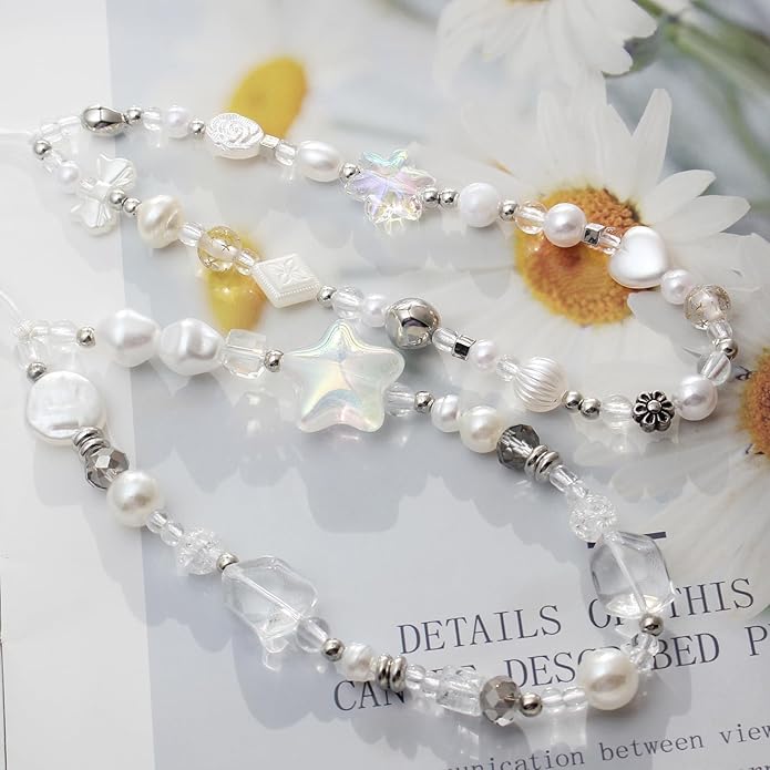 Beaded Camera Wrist Strap, Cute Phone Charms Strap, Pearl Bracelet Wrist Strap, Phone Keychain Decoration for Wallet