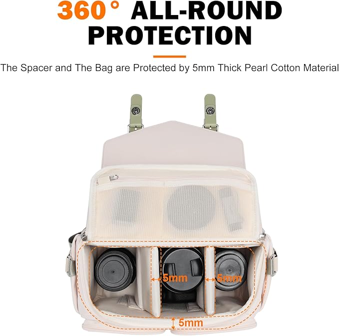 Cwatcun Camera Bag, Waterproof Flap Camera Crossbody Shoulder Messenger Case with Tripod Holder, Travel Photography Bag for Canon, Nikon, Sony, Fuji DSLR/SLR/Mirrorless Camera, Lens （Light Green）, L