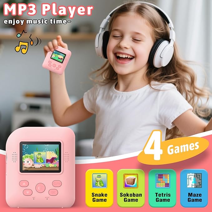 Okaloka Kids Instant Print Camera Toys,1080P HD Toddler Digital Video Camera,Christmas Birthday Gifts for Girls Boys Age 3-12 Year Old - 32G SD Card Included (Pink)