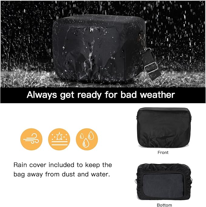 MOSISO Camera Case Crossbody Shoulder Messenger Bag, DSLR/SLR/Mirrorless Photography Vintage PU Leather Flap Gadget Bag with Rain Cover Compatible with Canon/Nikon/Sony Camera and Lens, Black