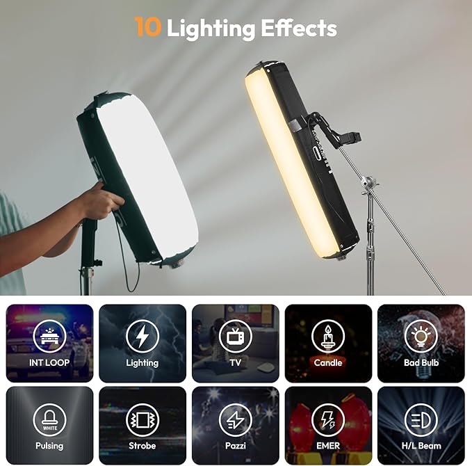Ulanzi AL120 120W Bi Color Inflatable Tube LED Video Light with Remote, 2700K-6500K CRI96, 10 Effects, Portable Soft Box Light for Photography/Video/Live Stream/YouTube