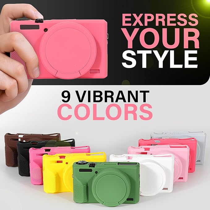 STSEETOP Camera Case for Canon PowerShot G7X Mark III - Protective Silicone DSLR Skin with Lens Cover, Detachable Cage, Shockproof, Dustproof (Azalea Red)