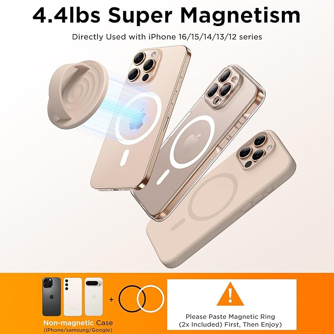 Magnetic Phone Grip Ring Holder, Liquid Silicone Magnet Cell Phone Grip Finger Loop, Compatible with Magsafe, Back of Phone for iPhone 17/16/15/14/13/12 Series, Oat