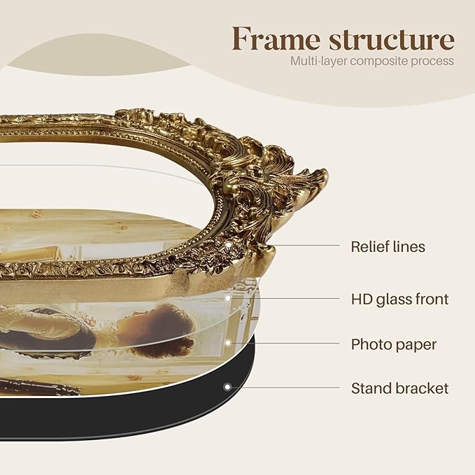 Cuspin Vintage Picture Frames 5x7 Gold Frame, Gold Ornate Resin Photo Frame with Glass Front for Tabletop and Wall Mounting, Antique Arched Picture Frame for Home Decor