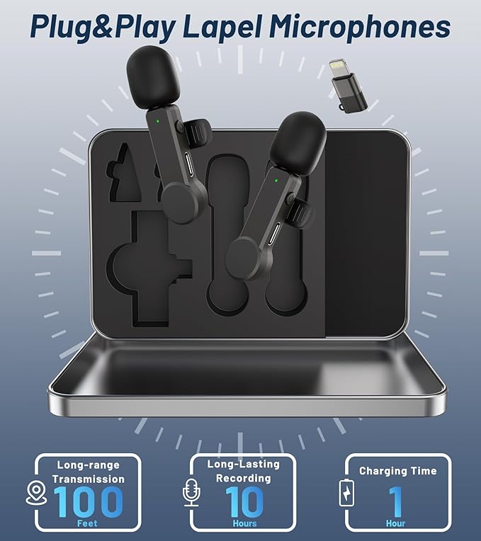 Wireless Lavalier Microphone for iPhone 15 Android iPad - Cordless USB-C Mic for Video Recording Vlog, Crystal Clear Sound, Noise Reduction