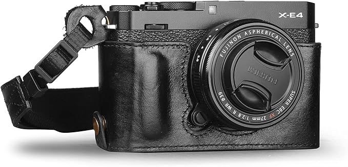 MegaGear Ever Ready Genuine Leather Camera Half Case Compatible with Fujifilm X Series X-E4, Black (MG1981)