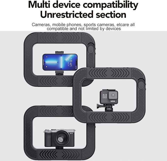 Smartphone Ring Selfie Light Kit Handheld LED Mobile Video Stabilizer Fill Lighting Rig Lights Built-in 8000mAh Battery Rechargeable for Phone Camera, YouTube, TIK tok Video Recording, Make up