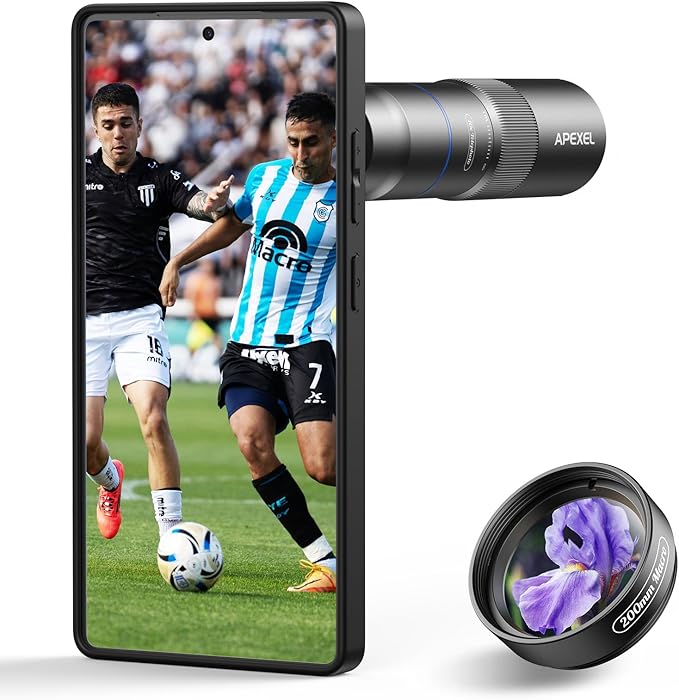 APEXEL 10X Tele-Macro Pro Dual Lens 2-in-1, Portable Clip-On Telephoto Macro Lens for Galaxy 25 Ultra, Pro Photography for Travel, Concert, Exploration