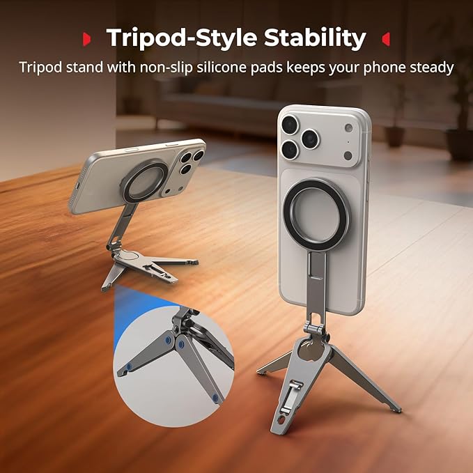 SMALLRIG Dual Magnetic Phone Tripod, Metal Cell Phone Mount Grip with 1/4" Threads, 270° Adjustable Phone Holder Mini Pocket Tripod for iPhone 17/16/15/14/13 Series -5649