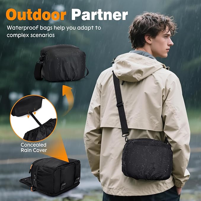 AMOZZ Camera Bags, Small Camera Cases Removable & Adjustable Linin - Hidden Rain Covers Photography Shoulder Bag, Compatible for Nikon, Canon, Sony, 366 Camera - Telescope Cases, Lenses Bag (Black)