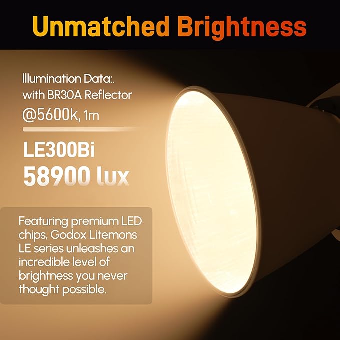 Godox Litemons LE300Bi LED Video Light,320W Bi-Color 2800K~6500K Portable Lighting Bowens Mount Continuous Lights,NFC Connection,Bluetooth App Control(Black)