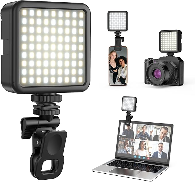 ULANZI VL-81 Camera Phone Selfie Light with Clip & Cold Shoe, 3200K-5600K CRI95 3000mAh Bi-Color Portable LED Video Light for iPhone, Cameras, Laptop, Selfie, Vlog, Filming, Video Conference, Webcam