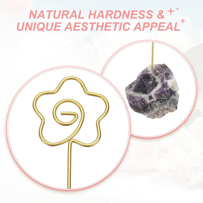 PATIKIL Table Number Holder, 2Pcs Photo Clip Holders Crystal Stone Quartz Desk Card Holder Raw Flower Shape Iron Memo Note Photo Stand for Wedding Party Home Office Decor, Purple
