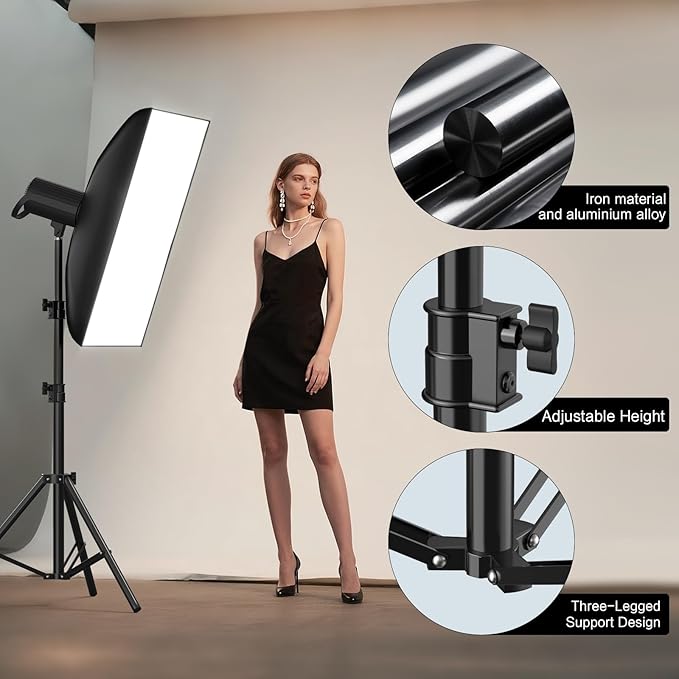 Professional Light Stand Photography 110"/9.2ft/280cm, Air Cushioned Photo Video Metal Tripod Stand for Softbox, Studio Light, Reflector, Ring Light, Heavy Duty Max Load 8kg/17.6lb, 1/4" Screw