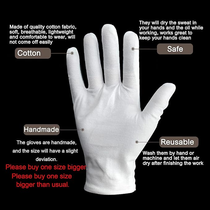 YITIAOYU 24pcs Soft Cotton Gloves for Dry Hands, Overnight Eczema Moisturizing Lotion Treatment Reusable Work Gloves for Coin Jewelry Silver Archival Costume Inspection (Medium, White)