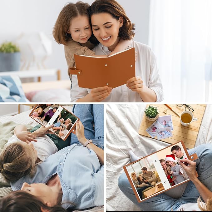 2 Pack Small Photo Album 5x7 Holds 52 Pictures Leather Cover 5 x 7 Album Mini Picture Book Acid Free Inner Pages Portable Albums Book for Wedding Family Boys Girls Art Work(Brown)