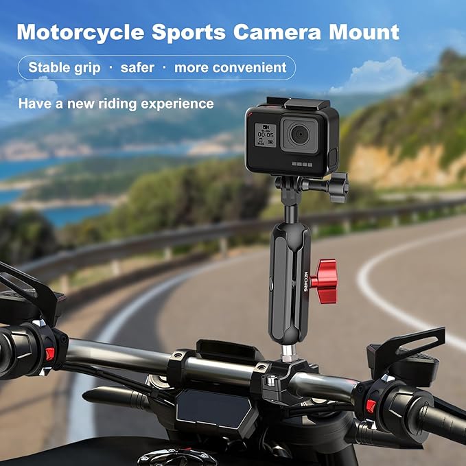 Camera Clamp Mount, Super Camera Mount Dual Ball Head Magic Arm with U-Shaped for Motorcycle Handlebar & Aluminum,Super Clamp for DSLR, Action Camera, Go pr0, Insta360,360° Rotating, 78001