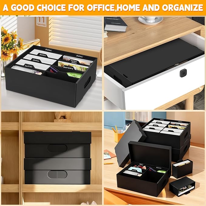ATPWONZ 3 PCS Photo Storage Box for 5"x7" Photos, with 24 Inner Picture Boxes, 15“ x 10.3“ x 6.1“ Photo Organizer Box, Portable Scrapbook Photo Boxes with Lid, for Photo Stickers Stamps Seeds(Black)