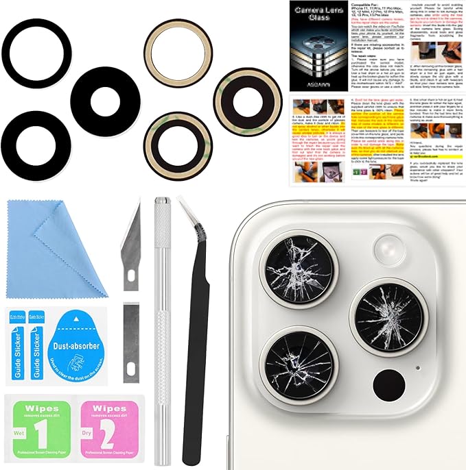 ASDAWN Back Rear Camera Lens Glass Replacement for iPhone 15 Pro 6.1 Inches with Pre-Installed Adhesive, ASDAWN Back Camera Lens Glass kit with Installation Manual + Repair Tool Set
