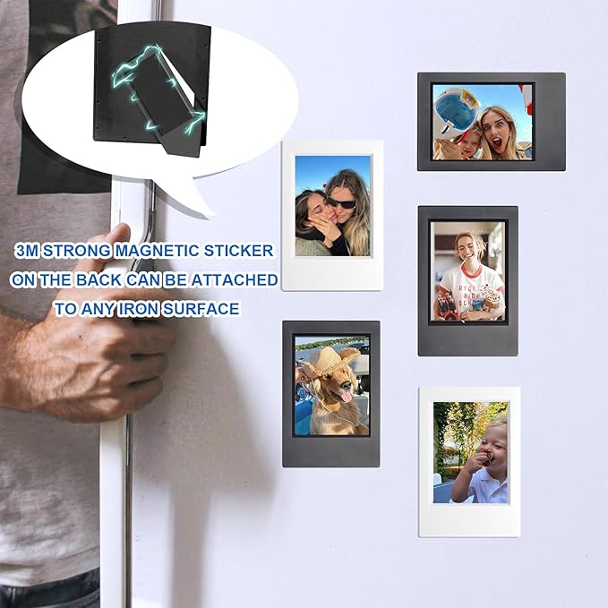 WOGOZAN 2x3 Mini Picture Frame for Fujifilm Instax Mini 12/11/99/90/9/8/SE/EVO Classic Polaroid Frames Wallet Size 2.15x3.4 Inches Photo Picture Frames With Magnetic Stickers (Black and White) (10 Pack)