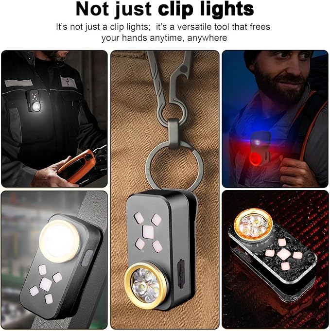 Rechargeable EDC Flashlight, Mini LED Flashights, 500 Lumens Portable Clip EDC Light, Pocket Flashlights, Magnetic Small Keychain Flashlight for Signaling, Camping, Emergency (Black)