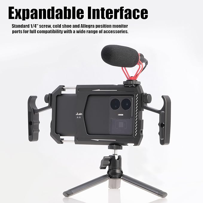 FocusFoto Metal Smartphone Video Rig with Dual Handle Grips, Aluminum Alloy Camera Case Stabilizer for iPhone Mobile Phone Vlogging Professional Videomaker