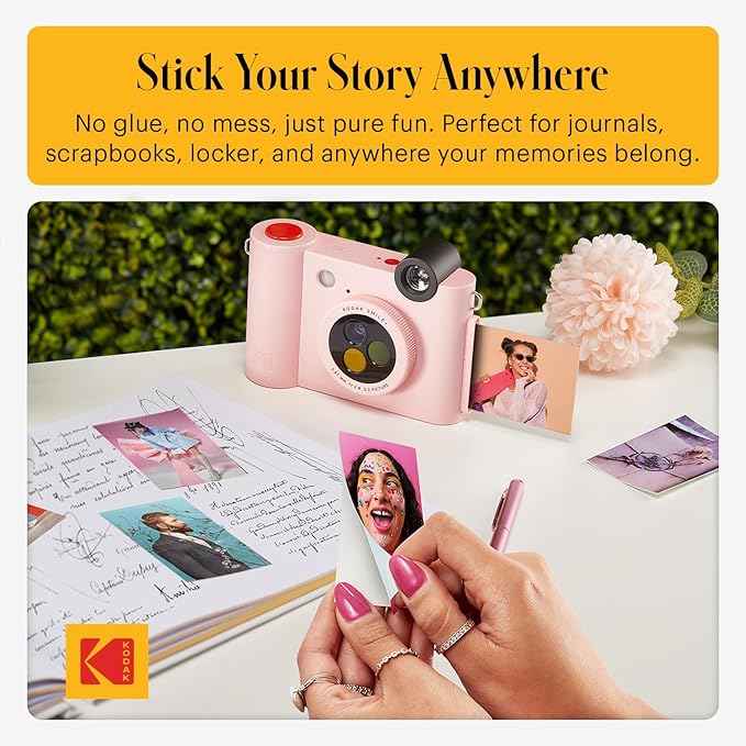 Kodak Smile+ 2-in-1 Digital Instant Print Camera & Wireless Bluetooth Photo Printer - 10MP, Special-Effect Rotating Lens, Zink 2x3” Sticky-Back Photos, Print via Fun App from Smart Devices - Pink