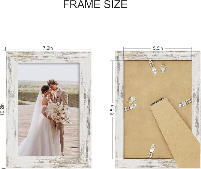 5.5 x 8.5 Diploma Frame Set of 4, Made of Real Glass and Distressed White Frame, 5.5 by 8.5 Photo for Wall or Tabletop