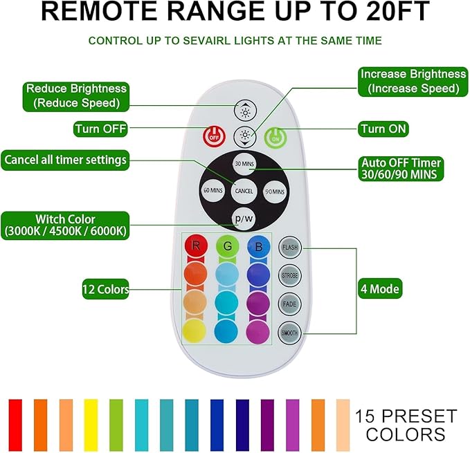 15-Color RGB Under Cabinet Lighting, Wireless Rechargeable Closet Lights, 48-LED Super Bright Night Light with Remote,10-Level Dimming & 3 Timer, Under Counter Lights for Kitchen,Stairs (4 Pack)