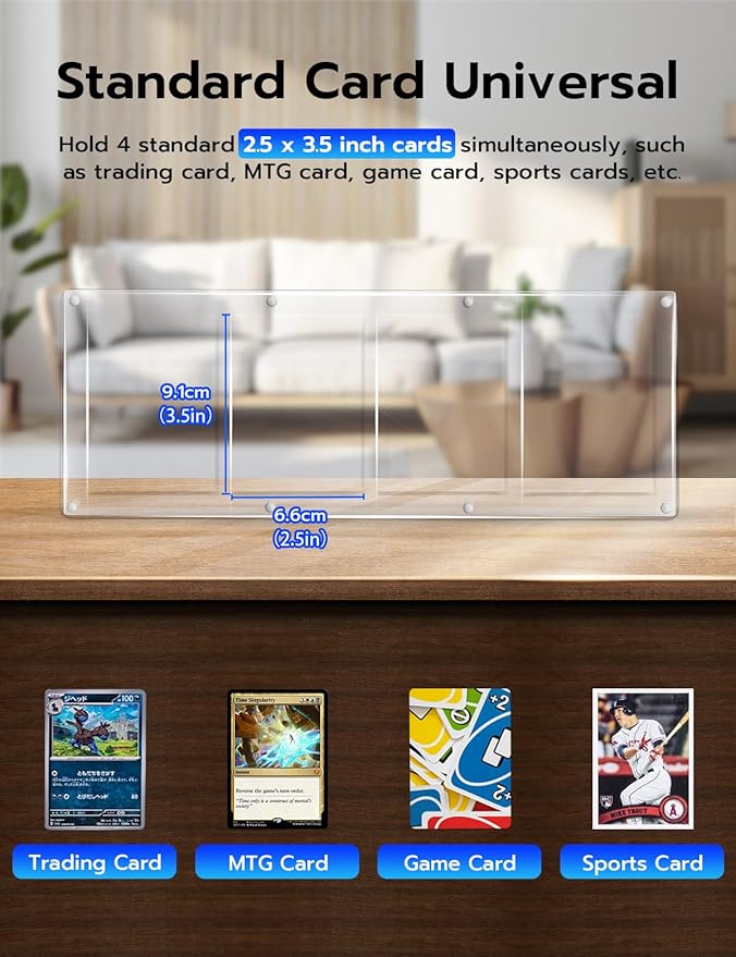 Wigearss 4 Slots 35-75PT Universal Magnetic Acrylic Game Card Case, Baseball Card Holder, Hard Acrylic Card Cases, Card Protector, Fit for Standard Card