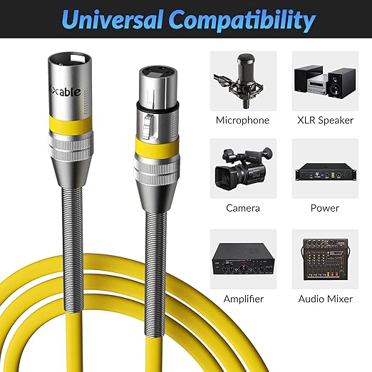 XLR Microphone Cable 40 FT, XLR Male to Female Balanced Mic Cable, 3-Pin Shielded Speaker Cord, Zinc Alloy Connectors, 22AWG Pure Copper, Metal Spring SR, Recording Studio, Podcast, Yellow