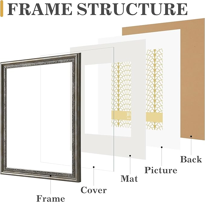 VIOLABBEY 5x7 Silver Picture Frame, Display 4x6 Photo with Mat or 5x7 without Mat, Ornate Vintage 5 x 7 Frame for Wall Decor or Tabletop Display, Silver