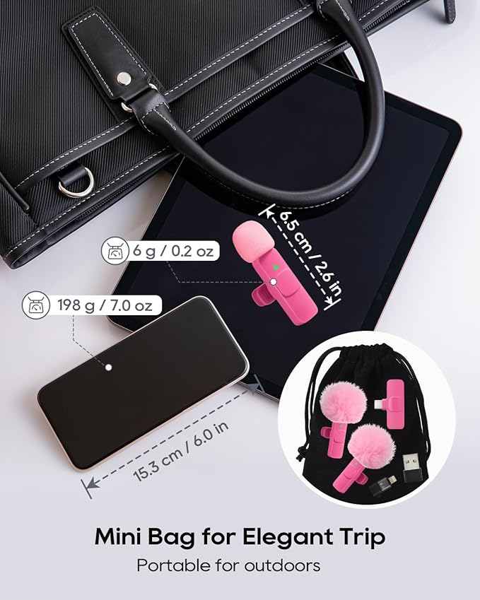 Mini Hot Pink Microphone for iphone Android Phone Tablet ipad PC, Usb C Wireless Lavalier Mic for Video Recording Vlogging Youtube Tiktok Podcast Interview content creators, Type C Tiny Microphones