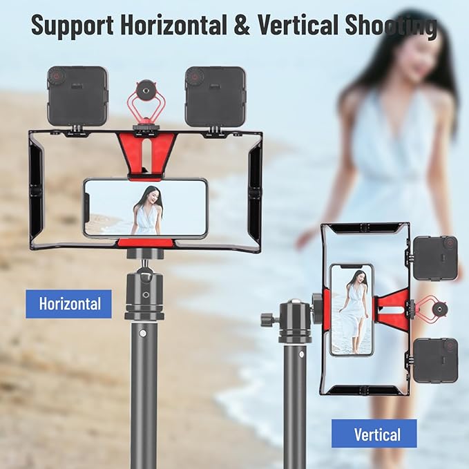 Smartphone Video Rig, Phone Video Stabilizer Grip Vlogging Cage with Adjustable Bracket, Mobile Phone Handheld Rabbit Cage for Live Video Portrait Recording