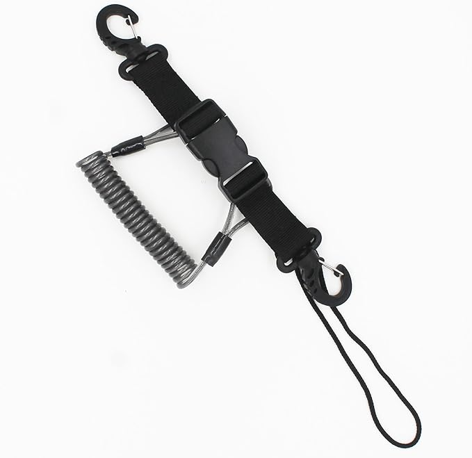YYST One Stainless Steel Scuba Diving Lanyard Stainless Steel Spring Coiled Lanyard with Quick Release Buckle for Cameras and Dive Lights