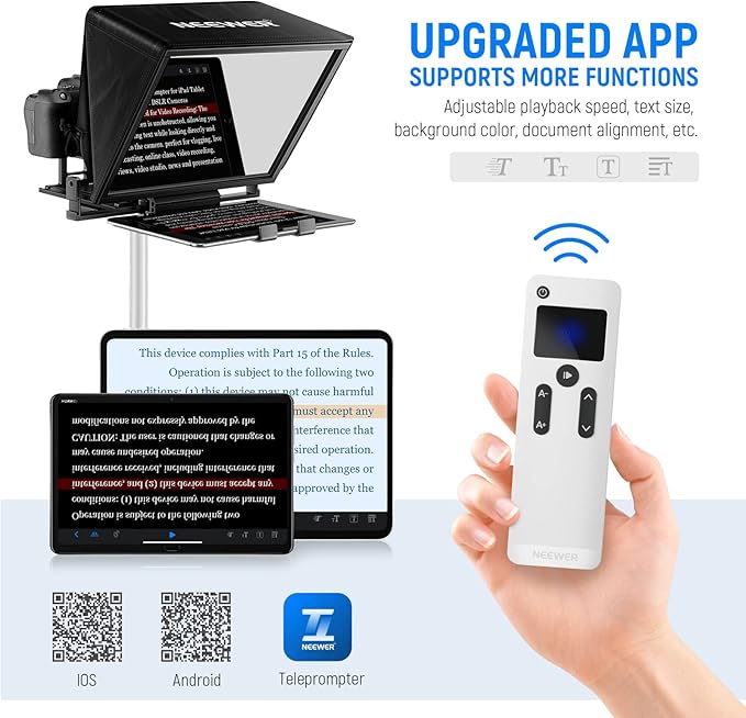 NEEWER Teleprompter X14 with RT-110 Remote & APP Control (Bluetooth Connection via NEEWER Teleprompter App), Portable No Assembly Compatible with iPad Android Tablet, Smartphone, DSLR Camera