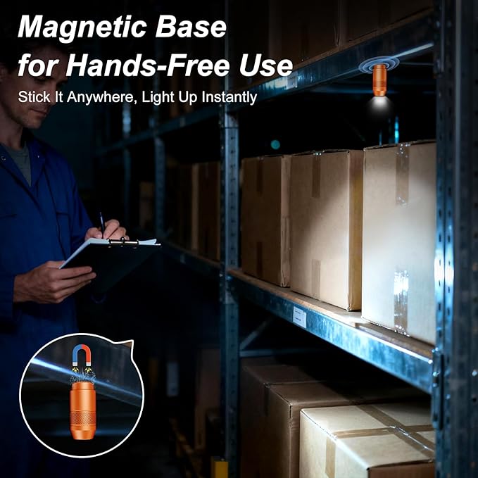 EDC Mini Flashlights High Lumens LED Pocket Keychain Magnetic Activation Flashlight Type-C Rechargeable Small Flashlight Long Battery Life & Long Illumination Distance -LT090 Mini X1 (1, Orange)