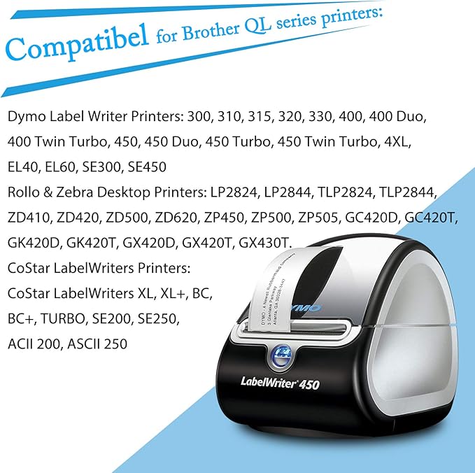 GREENCYCLE Compatible DYMO 30252 Address & Barcode Labels (1-1/8" x 3-1/2") – 10 Rolls/3500 Direct Thermal Labels, Work with DYMO LabelWriter 450, 4XL, NOT Compatible with 550 & 5XL