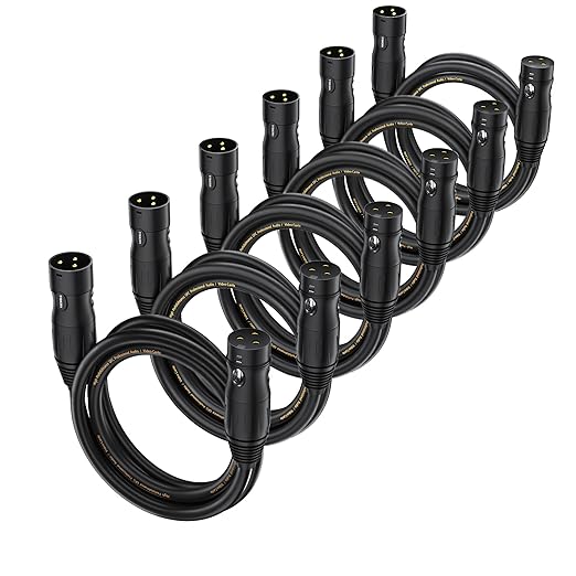 XLR Cables 25ft 6 Pack,XLR Male to Female Microphone Cables,3-Pins Gold-Plated Mic Cable with OD6.0mm Jacket,Stage-Grade for Studio/DJ/Podcast/Mixers/Mics/PA Systems （Black）