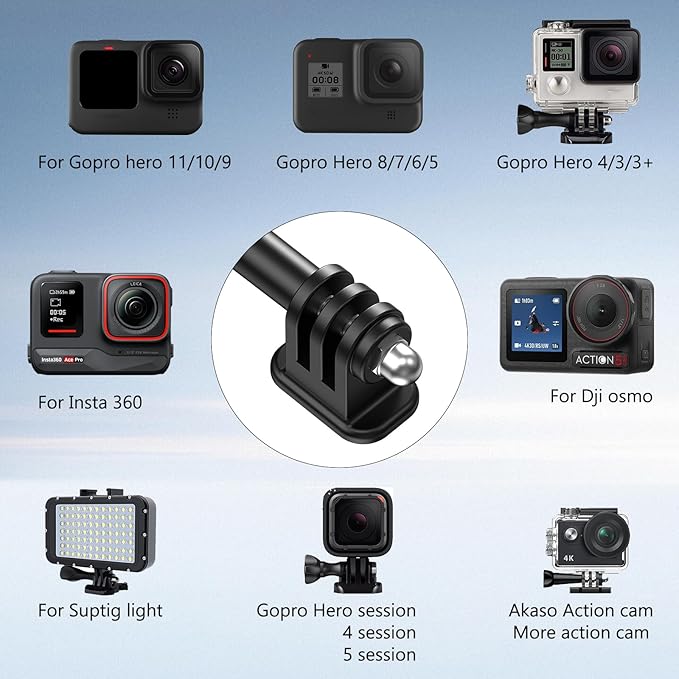 VRIG 1/4" Tripod Adapter Mount for Go Pro, Lightweight Narrow Base, 1/4-20 Screw Hole Action Camera Tripod Mount Compatible with Hero 13 12 11 10 9 8 7 6 5 4 3 2, DJI osmo, Insta 360