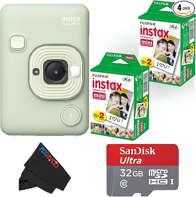 Fujifilm Mini LiPlay Hybrid Instant Camera with Mini Film, 32GB microSD Card, Charging Cable, Hand Strap and Pixibytes Microfiber Cleaning Cloth... (Matcha Green + 40 Sheets)