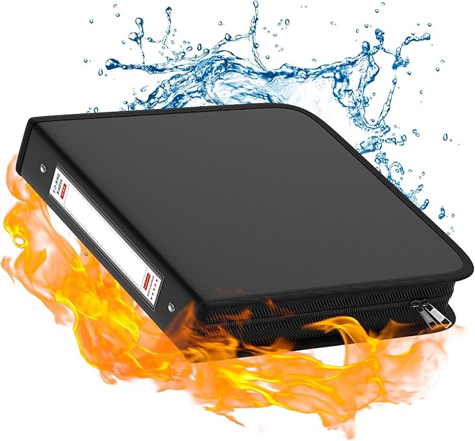 ZOOPIP Fireproof 3 Ring Binder with Zipper,1 Inch D Rings Hold up 245 Sheets of 8.5" x 11" (A4),Compatible with Clear Page Protectors, Built-in net and Pen Holder (1 Pcs, Black, 1")