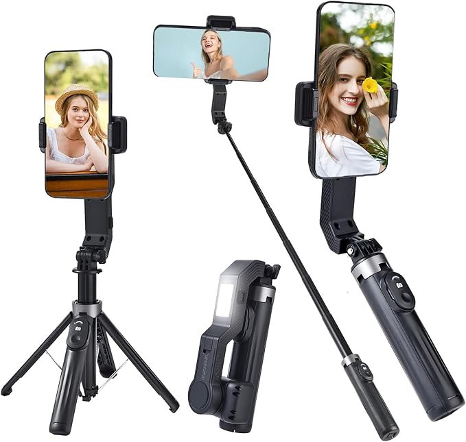 Phone Ptabilizer for Video Recording, 3-in-1 Selfie Stick & Tripod, 360° Auto Rotation, Gimbal stabilizer for iPhone、Superior Stabilization for Vloggers, TikTok, Travel (iPhone/Android/GoPro)